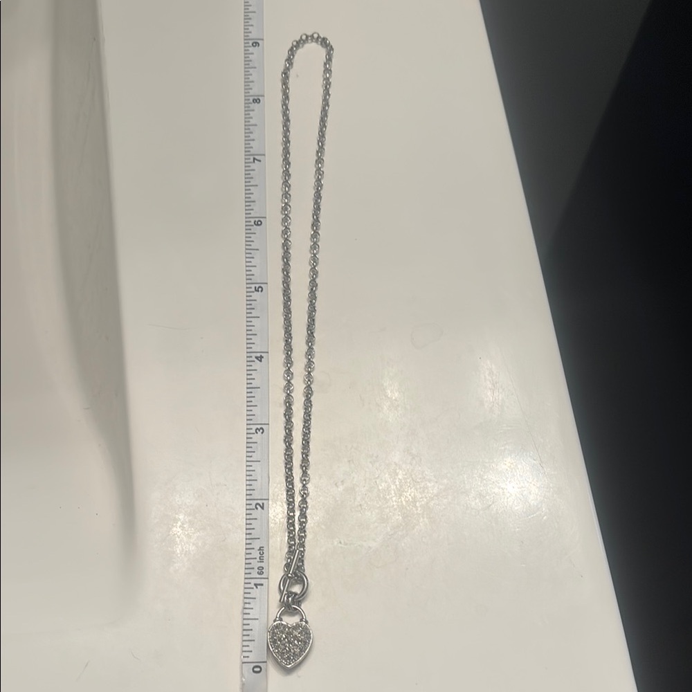 Silver 925 diamond and ruby toggle heart Pendant Necklace